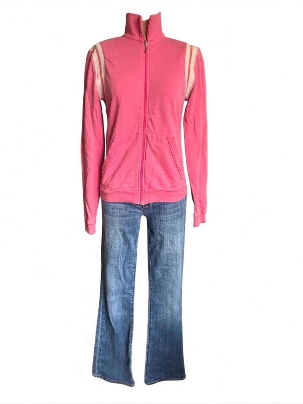 Juicy Couture Pink Zip-Up Bomber Jacket with Cream Stripes